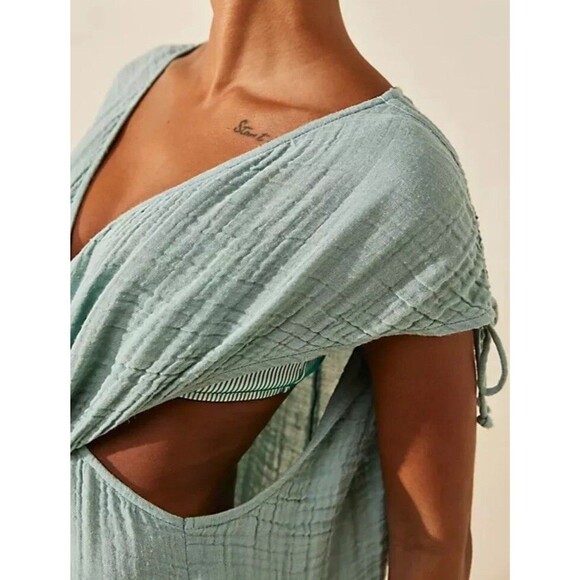 Free People Jaila Jumpsuit Criss Cross Endless Summer Jogger Leg Turquoise New S - Picture 2 of 3